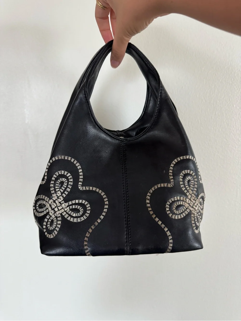 Vintage Y2K Black Embroidered Mini Hobo Bag 90s 2000s Shoulder Purse